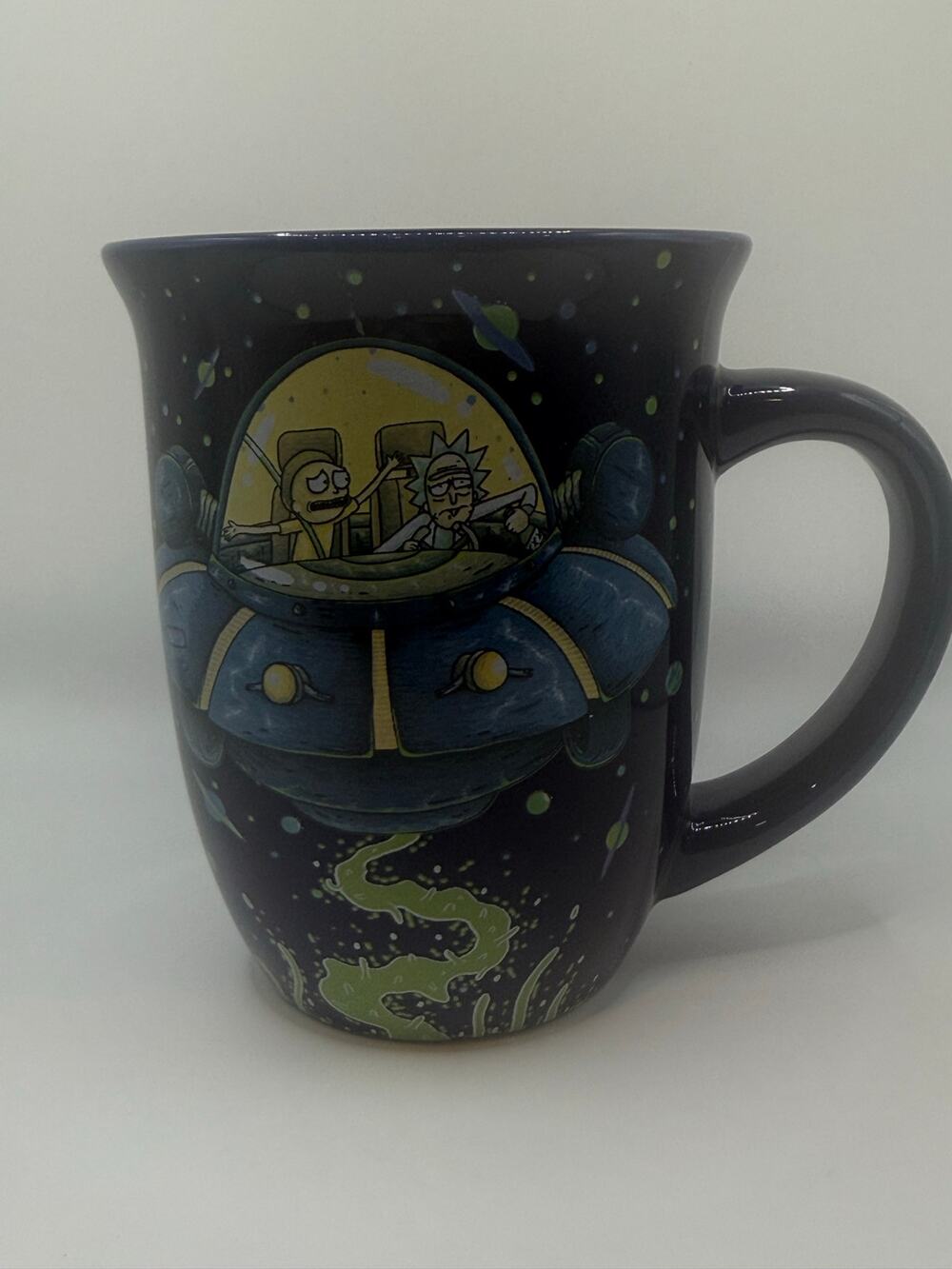 Rick and Morty Spaceship Ceramic Coffee Mug Blue Green Adult Swim Cartoon